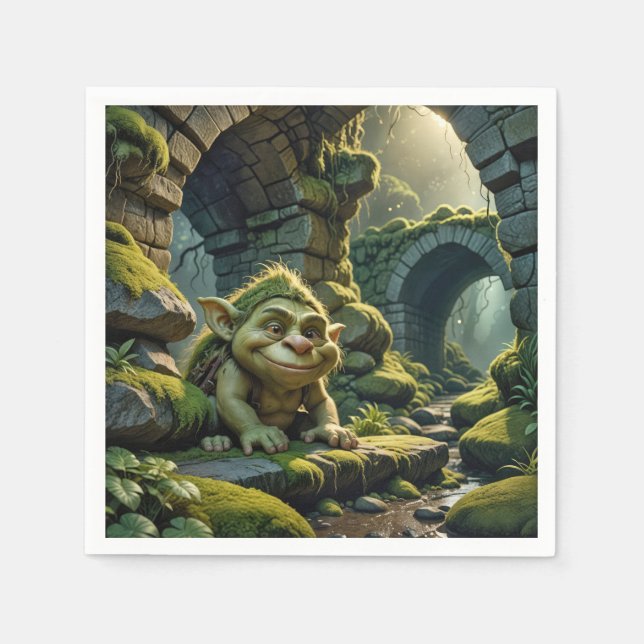 Green Troll Under a Stone Bridge Serviette (Vorderseite)