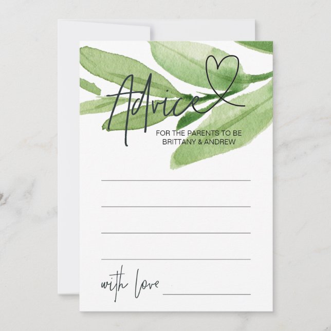 Green Tropical Baby Shooter Advice Game Card Einladung (Vorderseite)