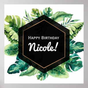 Green Tropical Blätter Black Wedding Banner Poster