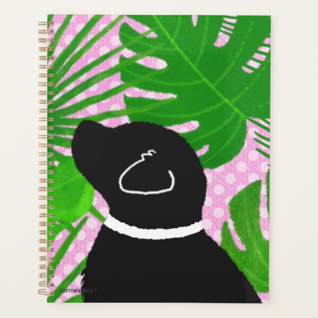 Green Tropical Island Black Dog Planner Planer (Vorderseite)