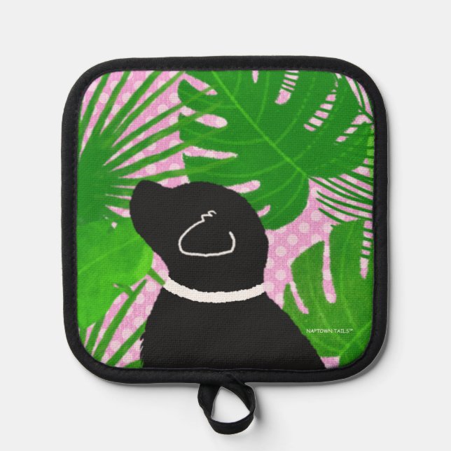 Green Tropical Island Black Dog Pot Holder Topflappen (Vorderseite)