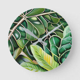 Green Tropical Leaves Housewarming Gift Runde Wanduhr