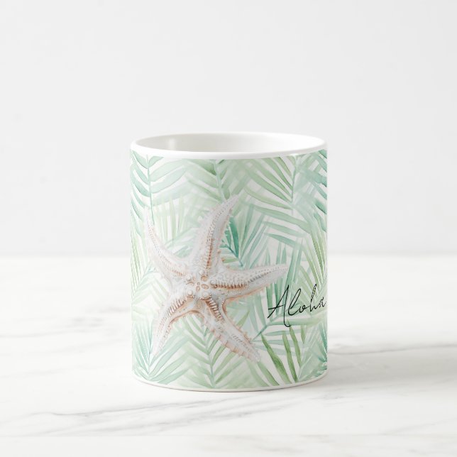 Green Tropical Leaves Starfish Kaffeetasse (Mittel)