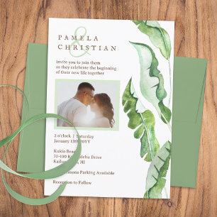 Green Tropical Leaves Wedding Einladung