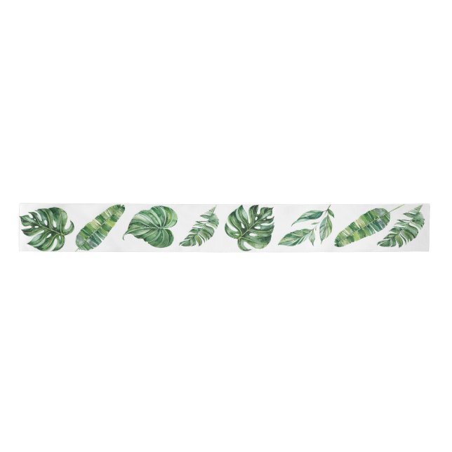 Green Tropical Monstera Leaf Ribbon Satinband (Vorderseite)