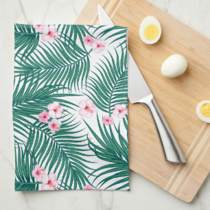 Green Tropical Palm Blätter mit Hibiskus Blume Geschirrtuch