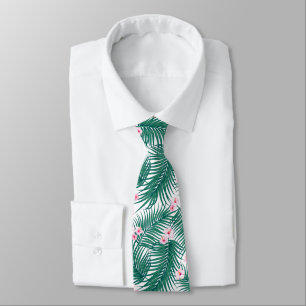 Green Tropical Palm Blätter mit Hibiskus Blume Krawatte