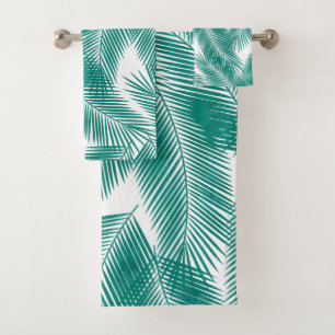 Green Tropical Palm Blätter Muster Badhandtuch Set