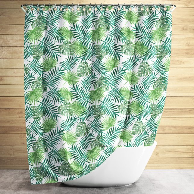 Green Tropical Palm Blätter Muster Duschvorhang (Green Tropical Palm Leaves Pattern Shower Curtain)