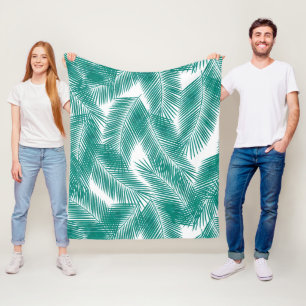 Green Tropical Palm Blätter Muster Fleecedecke