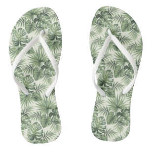 Green Tropical Palm Blätter Muster Flip Flops