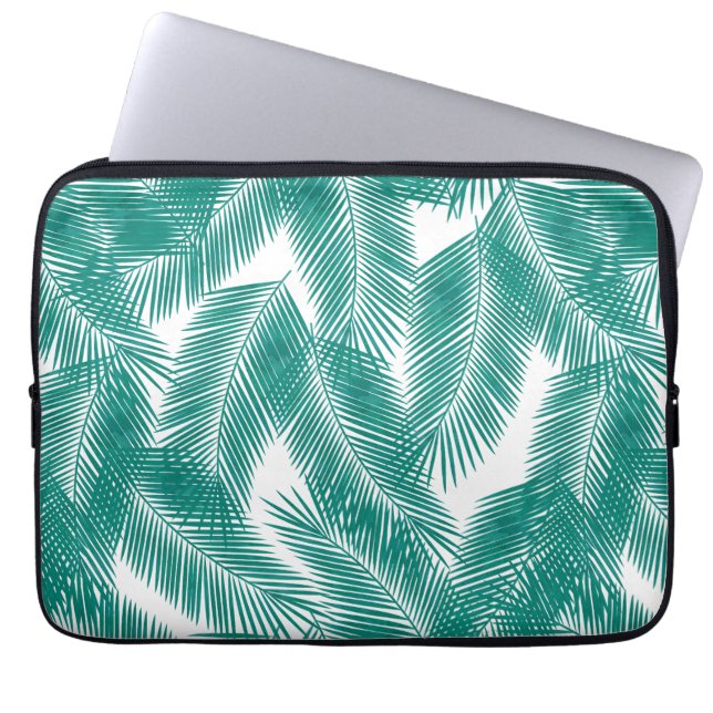 Green Tropical Palm Blätter Muster Laptopschutzhülle (Vorderseite)
