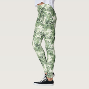 Green Tropical Palm Blätter Muster Leggings