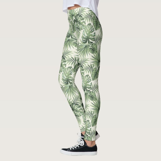 Green Tropical Palm Blätter Muster Leggings (Links)
