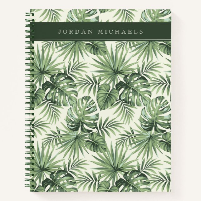 Green Tropical Palm Blätter Muster Notizbuch (Vorderseite)