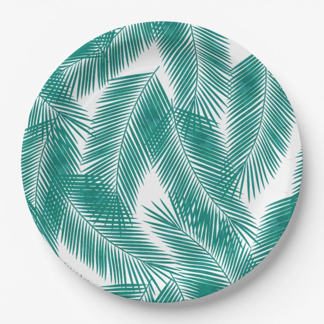Green Tropical Palm Blätter Muster Pappteller (Vorderseite)