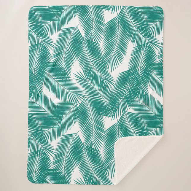 Green Tropical Palm Blätter Muster Sherpadecke (Vorderseite)
