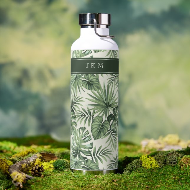 Green Tropical Palm Blätter Muster Trinkflasche (Außenbereich)