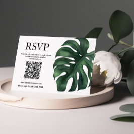 Green Tropical Palm Blätter QR Code Response Card RSVP Karte