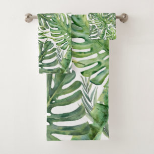 Green Tropical Palm Blätter Sommerinsel Breeze Badhandtuch Set