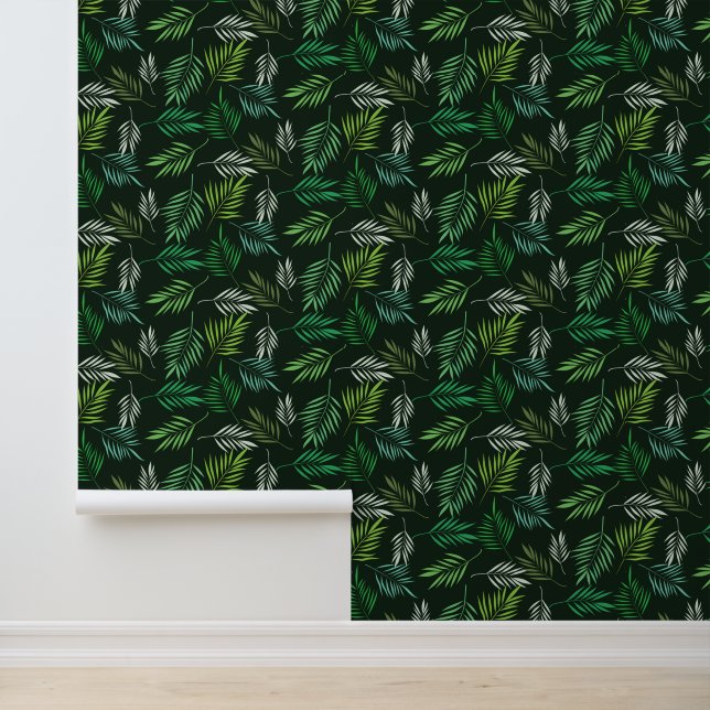 Green Tropical Palm Leaves Pattern  Tapete (Anwendung)
