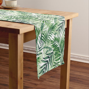 Green Tropical Palm & Monstera Blätter Kurzer Tischläufer