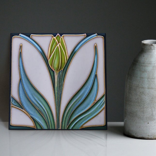 Green Tulip Wall Deco, Jugendstil Art Deco Fliese (Von Creator hochgeladen)