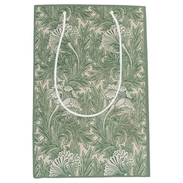 Green Tulips William Morris Geschenktasche Mittlere Geschenktüte (Vorderseite)