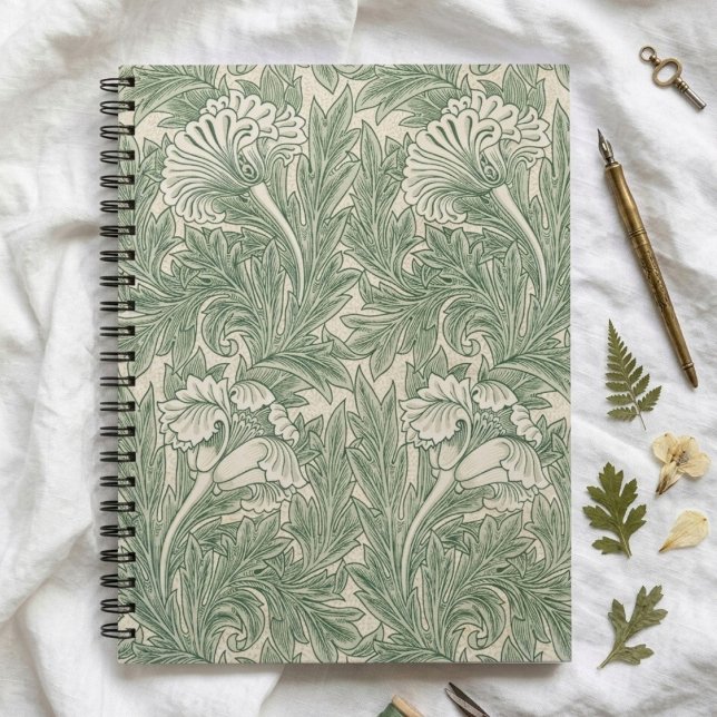 Green Tulips William Morris Spiral Notebook Notizblock (Von Creator hochgeladen)