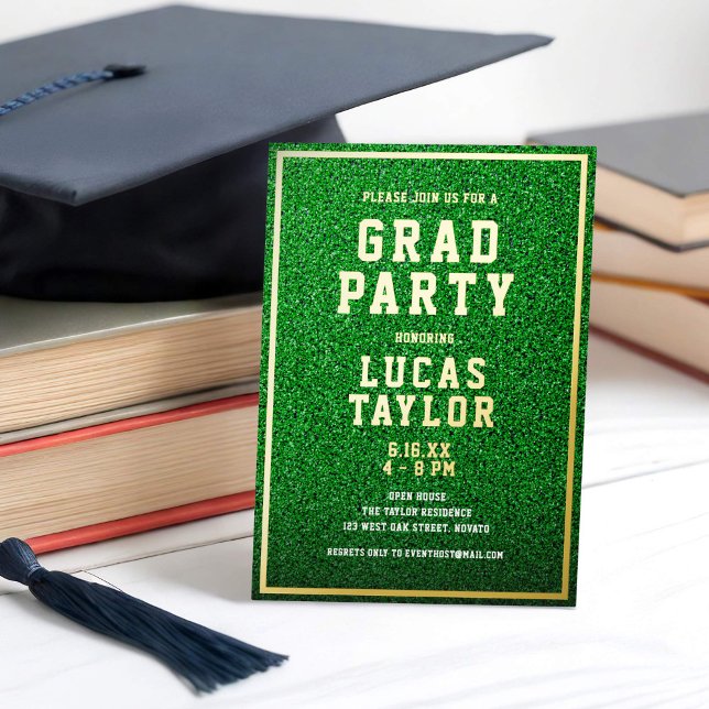 Green Turf Sports Theme Grad Party Folieneinladung (Von Creator hochgeladen)