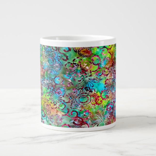 Green Türkise Bali Batik Print Tasse (Vorderseite)