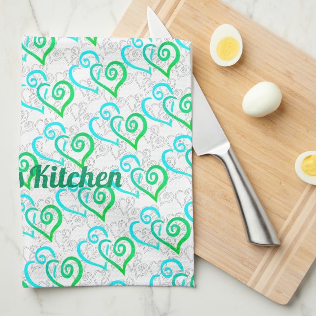 Green Türkise Linked Heart Art Custom Geschirrtuch (Viertel Falte)