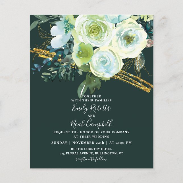 Green Turquoise Floral Gold Foto Hochzeit (Vorderseite)