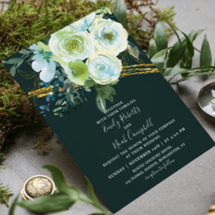 Green Turquoise Floral Gold Foto Hochzeit Flyer
