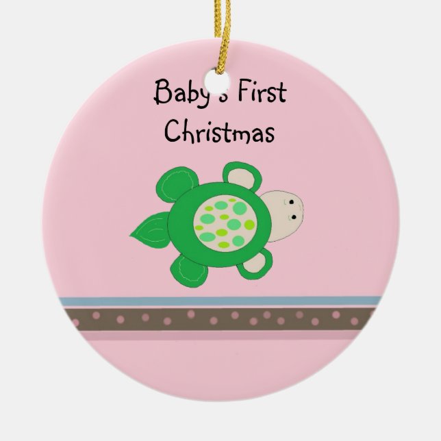 Green Turtle Baby's First Christmas Keramik Ornament (Vorne)