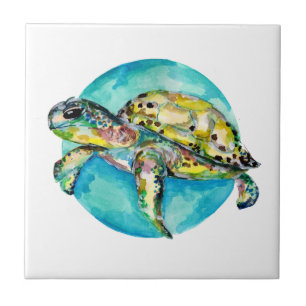 Green Turtle Blue Circle Fliese
