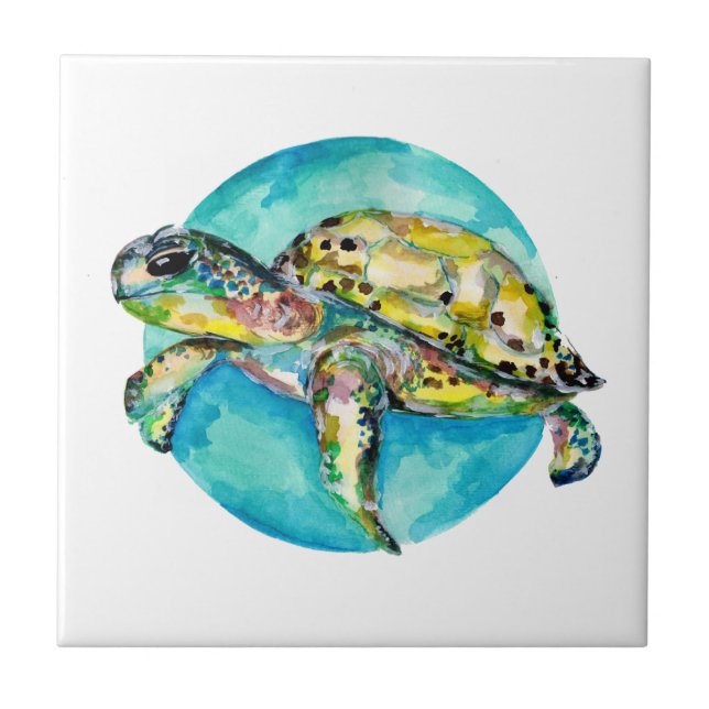 Green Turtle Blue Circle Fliese (Vorderseite)