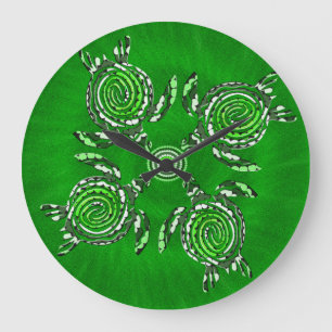 Green Turtle Dot Art, Große Wanduhr