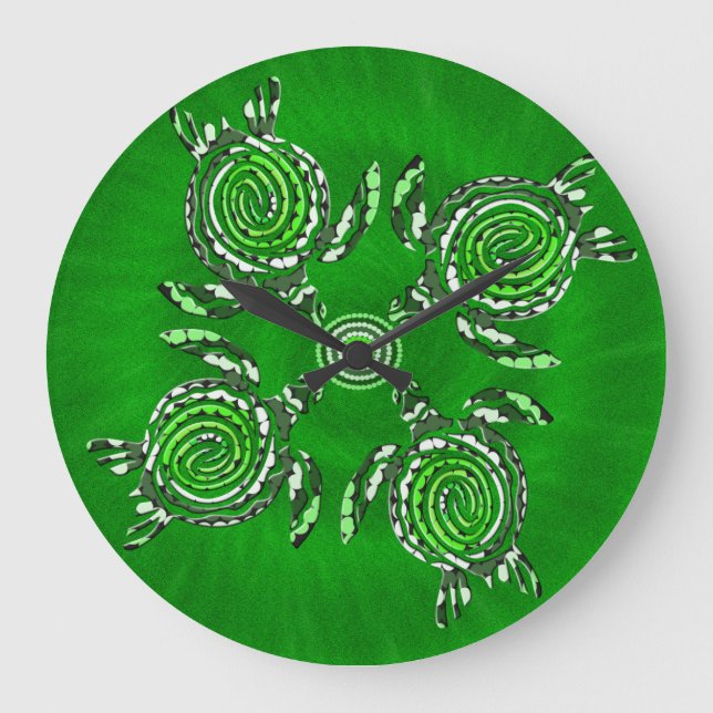 Green Turtle Dot Art, Große Wanduhr (Vorderseite)
