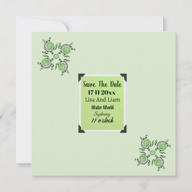 Green Turtle Dot Art Save the Date, Date (Vorderseite)