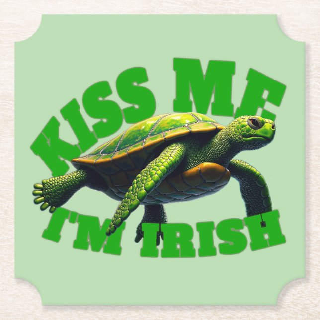 Green Turtle - Kiss Me I'm Irish Untersetzer (Vorderseite)