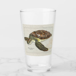 Green Turtle over Nautical Drink Glass Glas