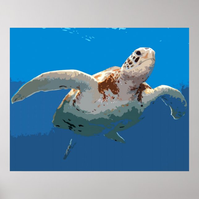 Green Turtle Woodcut Poster (Vorne)