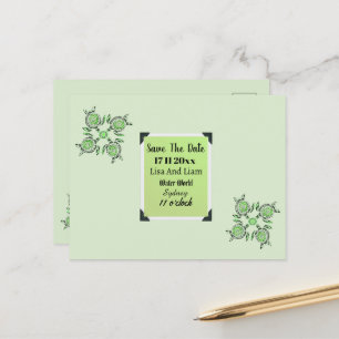 Green Turtles Dot Art Save the Date, Postkarte