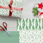 Green Twigs & Red Berries Mixed Christmas Patterns Geschenkpapier Set<br><div class="desc">Hübsche Packpapierblätter für die Ferien mit zwei grünen Zweigen voller roter Beeren und einem passenden grün-weiß gestreiften Muster.</div>
