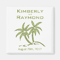 Green Twin Palm Trees Tropical Wedding Magnet