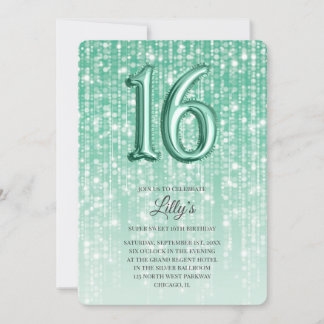 Green Twinkle Lights Foil Ballon 16. Geburtstag Einladung