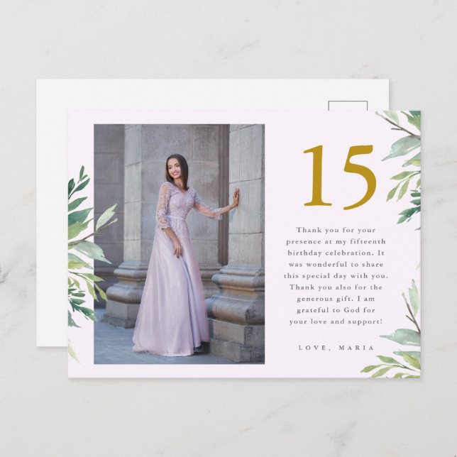 Green Two Foto Quinceanera Blush Vielen Dank Postkarte (Vorne/Hinten)