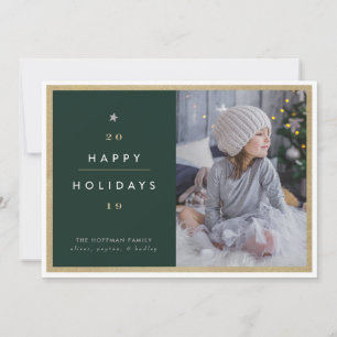 Green Typographic Tree Holiday Foto Card Feiertagskarte