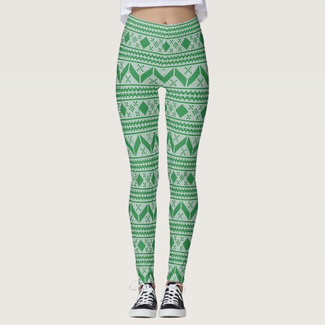 Green Uggli Christmas Sweater Muster Leggings (Vorderseite)